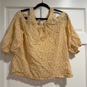 Meadow Rue Yellow Floral Cold-Shoulder Blouse